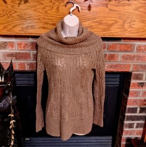 Elle brand tan cowl neck tunic length sweater S